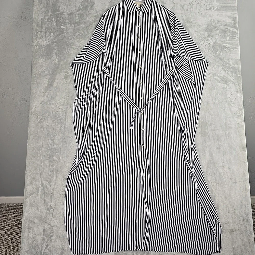 Michael Kors Womens Caftan Resortwear‎ Oversized Dress XS Blue White Striped